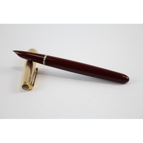 487 - Vintage PARKER 61 Burgundy Fountain Pen w/ Gold Plated Cap WRITING