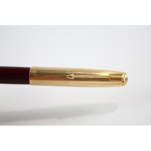 487 - Vintage PARKER 61 Burgundy Fountain Pen w/ Gold Plated Cap WRITING