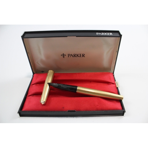 488 - Vintage PARKER 61 Gold Plated Fountain Pen w/ 14ct Gold Nib WRITING (23g)