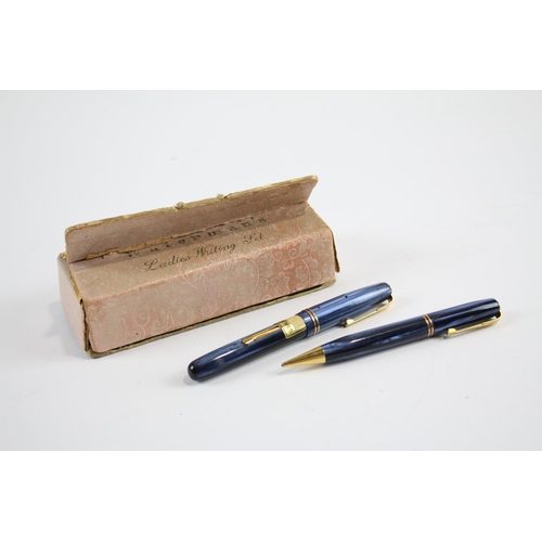 489 - Vintage Waterman 512V Navy Fountain Pen w/ 14ct Gold Nib, Pencil, Box Etc