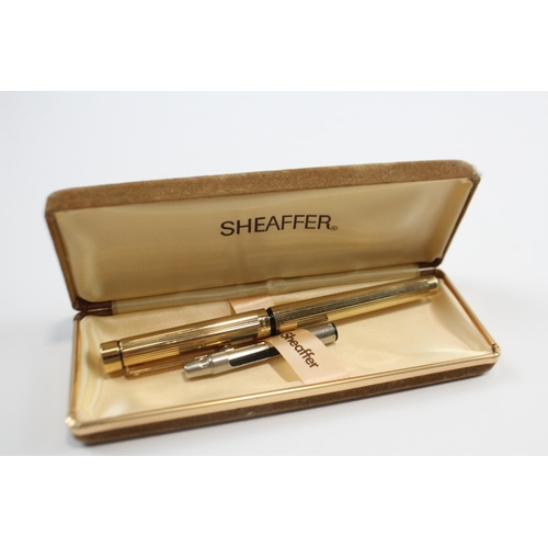 495 - Vintage Sheaffer Targa Gold Plated Fountain Pen w/ 14ct Gold Nib WRITING Boxed