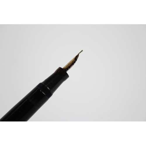 497 - Vintage MABIE TODD Swan Leverless Black FOUNTAIN PEN w/ 14ct Gold Nib WRITING