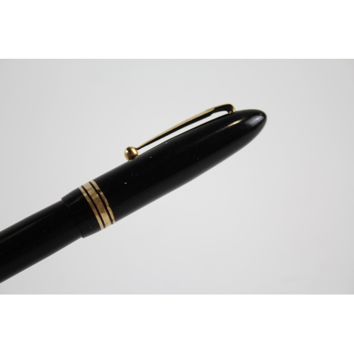 497 - Vintage MABIE TODD Swan Leverless Black FOUNTAIN PEN w/ 14ct Gold Nib WRITING