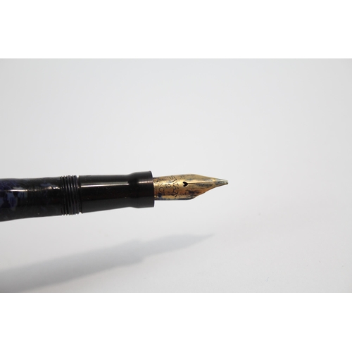 500 - Vintage MABIE TODD Swan Self Filler Navy FOUNTAIN PEN w/ 14ct Gold Nib WRITING