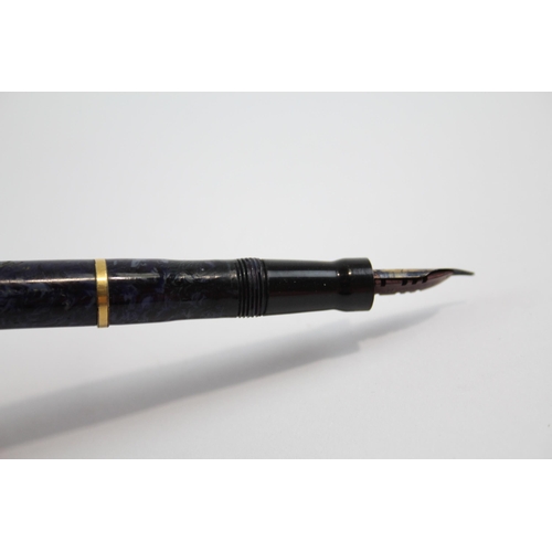 500 - Vintage MABIE TODD Swan Self Filler Navy FOUNTAIN PEN w/ 14ct Gold Nib WRITING