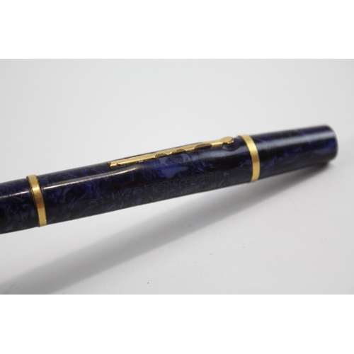 500 - Vintage MABIE TODD Swan Self Filler Navy FOUNTAIN PEN w/ 14ct Gold Nib WRITING