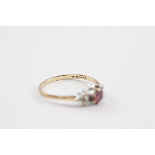 55 - 9ct Gold Diamond & Ruby Trefoil Ring (1.3g) Size  O