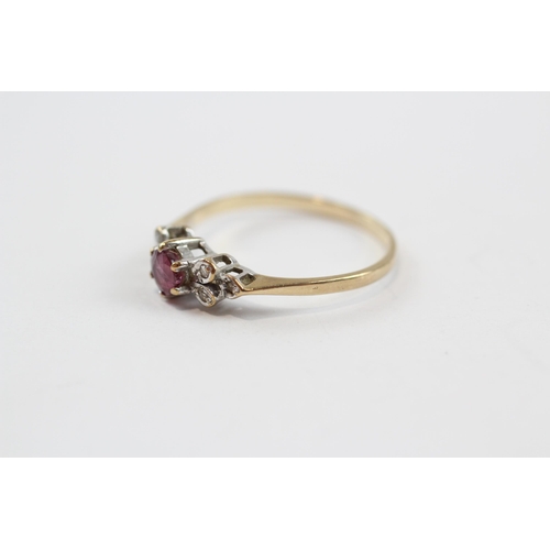 55 - 9ct Gold Diamond & Ruby Trefoil Ring (1.3g) Size  O