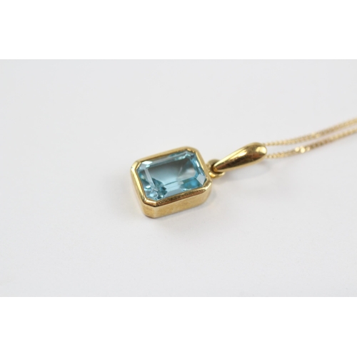 57 - 9ct Gold Blue Topaz Single Stone Pendant Necklace (2.1g)