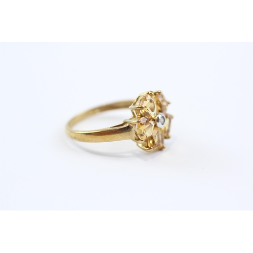 62 - 9ct Gold Diamond & Citrine Heart Floral Cluster Ring (2.2g) Size  O