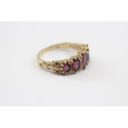 66 - 9ct Gold Garnet Five Stone Ring (4.3g) Size  R