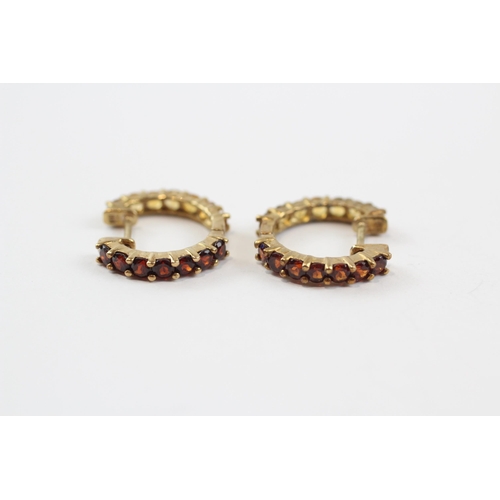 70 - 9ct Gold Garnet & Citrine Hoop Earrings (3g)