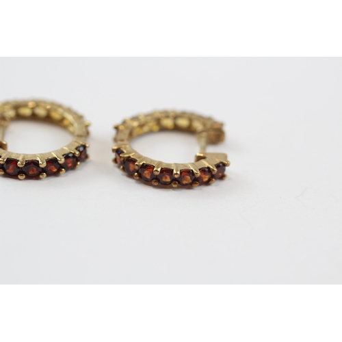 70 - 9ct Gold Garnet & Citrine Hoop Earrings (3g)