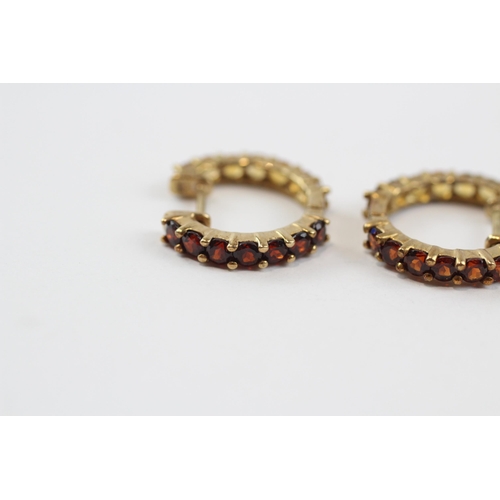 70 - 9ct Gold Garnet & Citrine Hoop Earrings (3g)