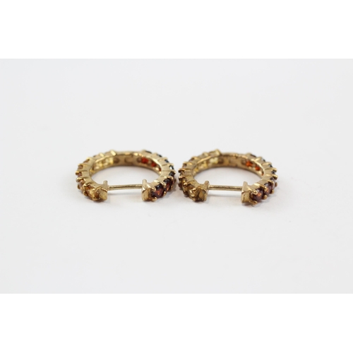 70 - 9ct Gold Garnet & Citrine Hoop Earrings (3g)