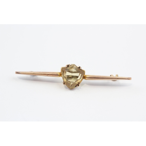 78 - 9ct Gold Citrine Bar Brooch With Base Metal Pin (2.8g)