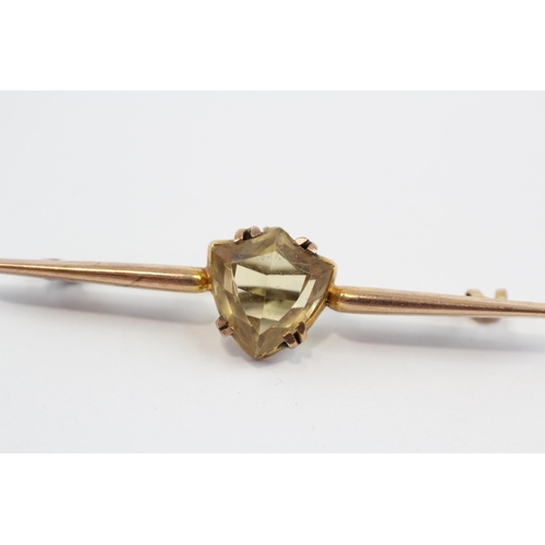 78 - 9ct Gold Citrine Bar Brooch With Base Metal Pin (2.8g)