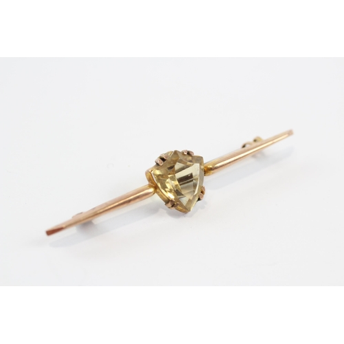 78 - 9ct Gold Citrine Bar Brooch With Base Metal Pin (2.8g)