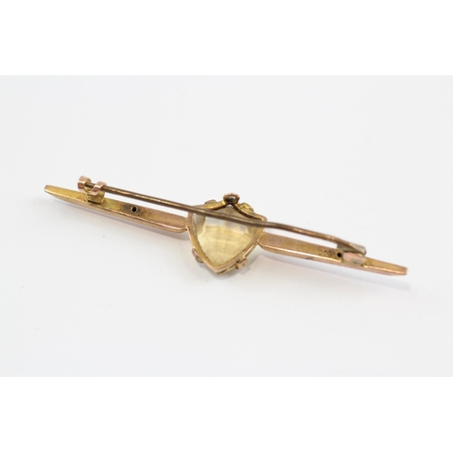 78 - 9ct Gold Citrine Bar Brooch With Base Metal Pin (2.8g)