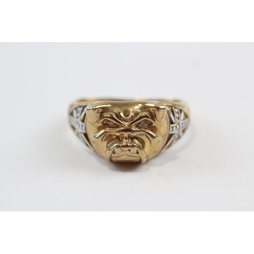 8 - 9ct Gold Bulldog Ring With Diamond Eyes (6.7g) Size  U 1/2
