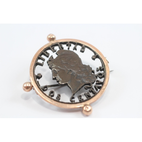 85 - 9ct Gold 'Libertad Dos Centavos' Cut Out Coin Brooch (7.7g)