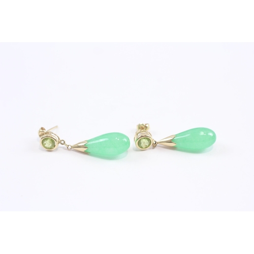 86 - 14ct Gold Treated Jade Drop Earrings (5g)