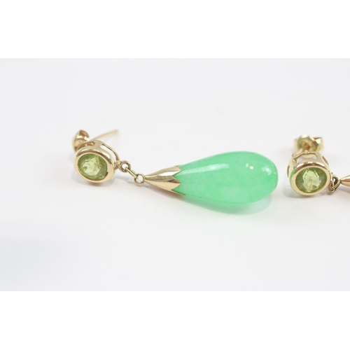 86 - 14ct Gold Treated Jade Drop Earrings (5g)