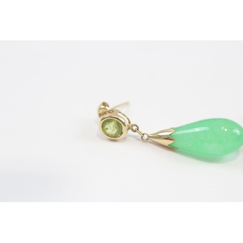 86 - 14ct Gold Treated Jade Drop Earrings (5g)