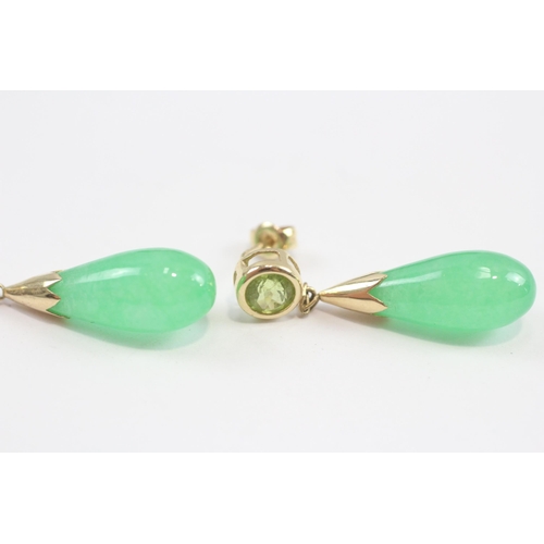 86 - 14ct Gold Treated Jade Drop Earrings (5g)