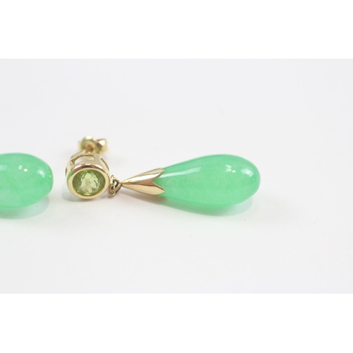 86 - 14ct Gold Treated Jade Drop Earrings (5g)