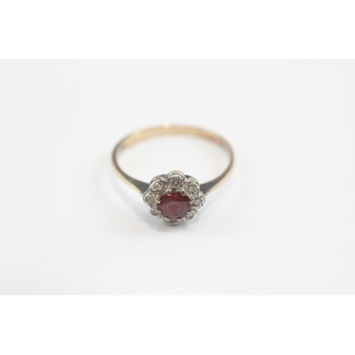 88 - 9ct Gold Diamond And Garnet Halo Ring (1.6g) M 1/2