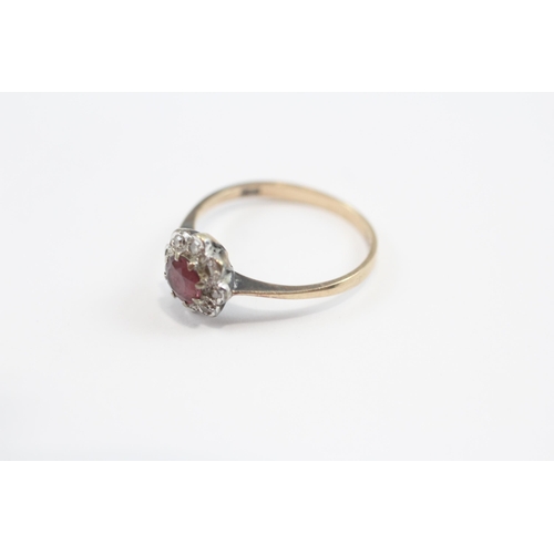 88 - 9ct Gold Diamond And Garnet Halo Ring (1.6g) M 1/2