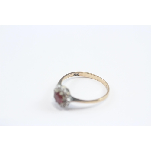 88 - 9ct Gold Diamond And Garnet Halo Ring (1.6g) M 1/2