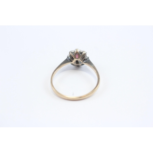 88 - 9ct Gold Diamond And Garnet Halo Ring (1.6g) M 1/2