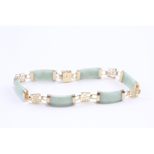 89 - 9ct Gold Jade Open Work Bracelet (11g)