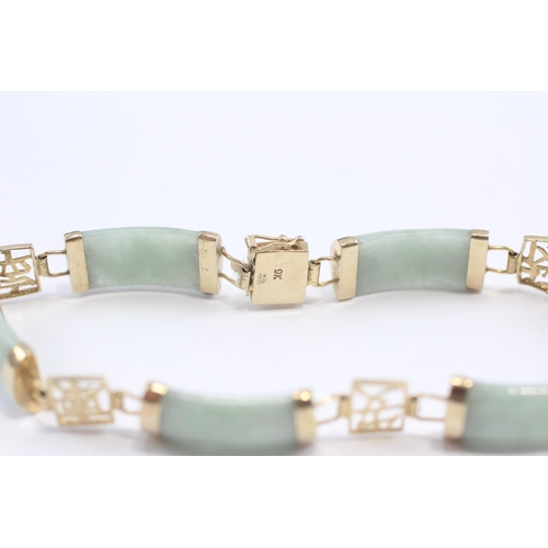 89 - 9ct Gold Jade Open Work Bracelet (11g)