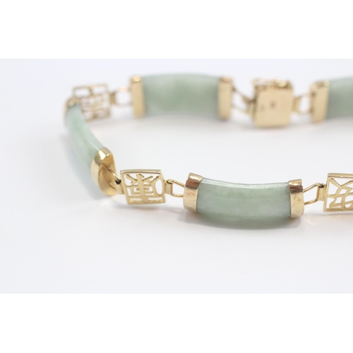 89 - 9ct Gold Jade Open Work Bracelet (11g)