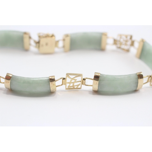 89 - 9ct Gold Jade Open Work Bracelet (11g)