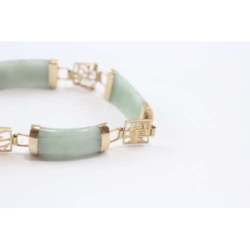 89 - 9ct Gold Jade Open Work Bracelet (11g)