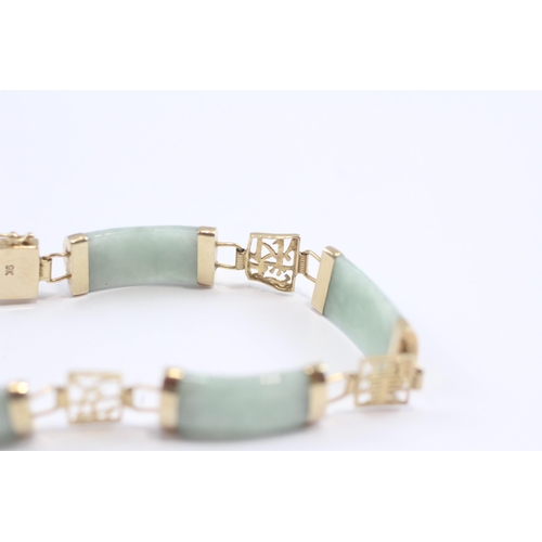 89 - 9ct Gold Jade Open Work Bracelet (11g)