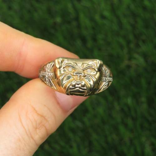 8 - 9ct Gold Bulldog Ring With Diamond Eyes (6.7g) Size  U 1/2