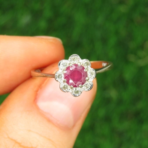 88 - 9ct Gold Diamond And Garnet Halo Ring (1.6g) M 1/2