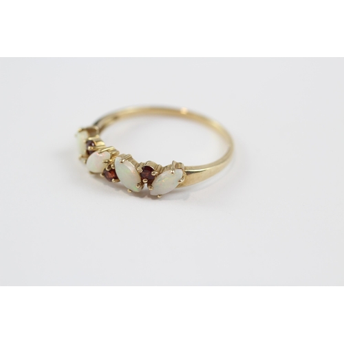 1 - 9ct Gold Marquise Shaped Opal And Garnet Set Half Hoop Band Ring (1.6g) Size  T
