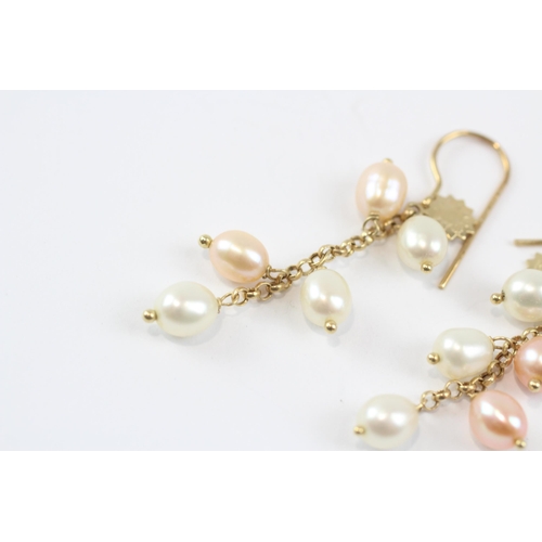 100 - 14ct Gold Multi-Hue Cultured Pearl Drop Earrings (5.8g)