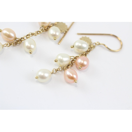 100 - 14ct Gold Multi-Hue Cultured Pearl Drop Earrings (5.8g)