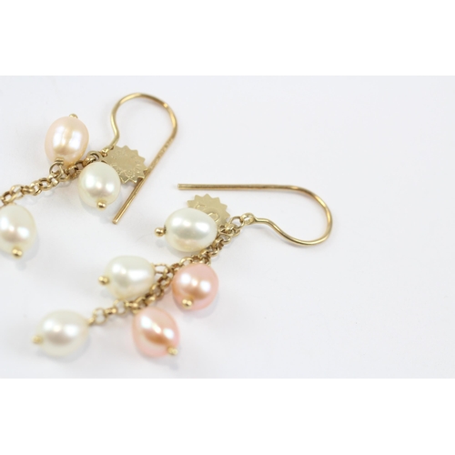 100 - 14ct Gold Multi-Hue Cultured Pearl Drop Earrings (5.8g)