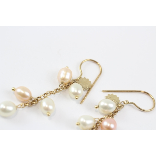 100 - 14ct Gold Multi-Hue Cultured Pearl Drop Earrings (5.8g)