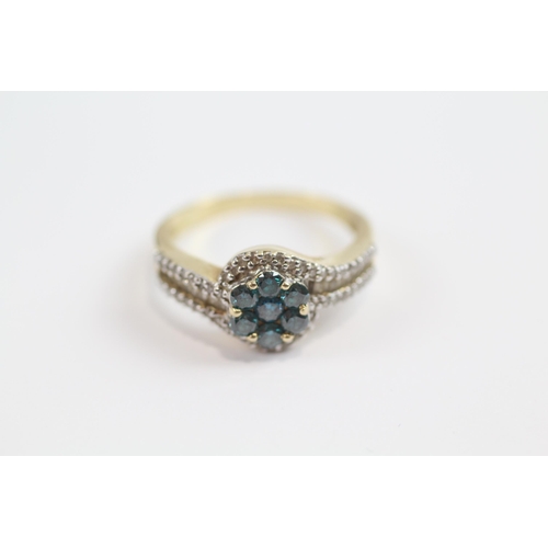 106 - 14ct Gold Treated Blue Diamond And White Diamond Set Cluster Ring (3.2g) Size  P