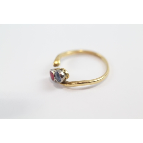 110 - 18ct Gold Antique Red Paste And Blue Sapphire Toi-Et-Moi Ring - As Seen (1.9g) Size  K