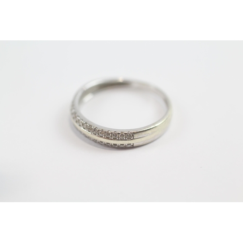 113 - 9ct White Gold Double Row Diamond Half Hoop Eternity Ring (2.2g) Size  Q